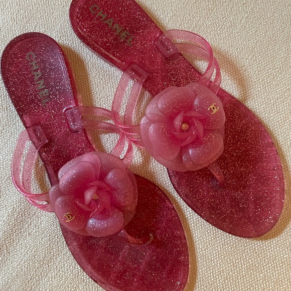 Chanel flip flops pink glitter camellia flower - Picture 1 of 3